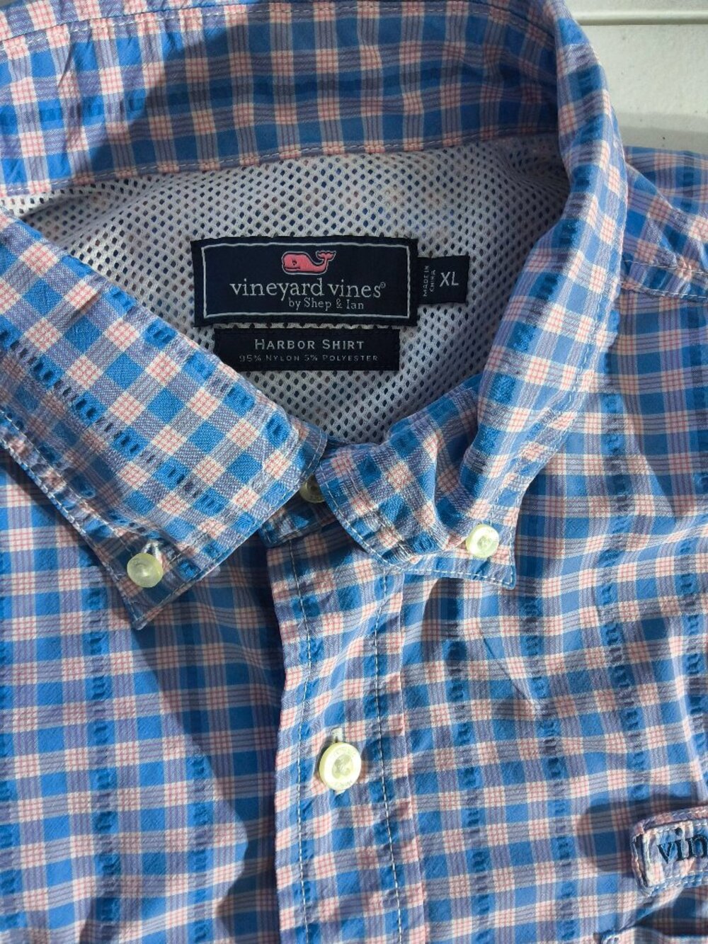 Vineyard Vines Mens XL pink blue plaid vented harbor shirt